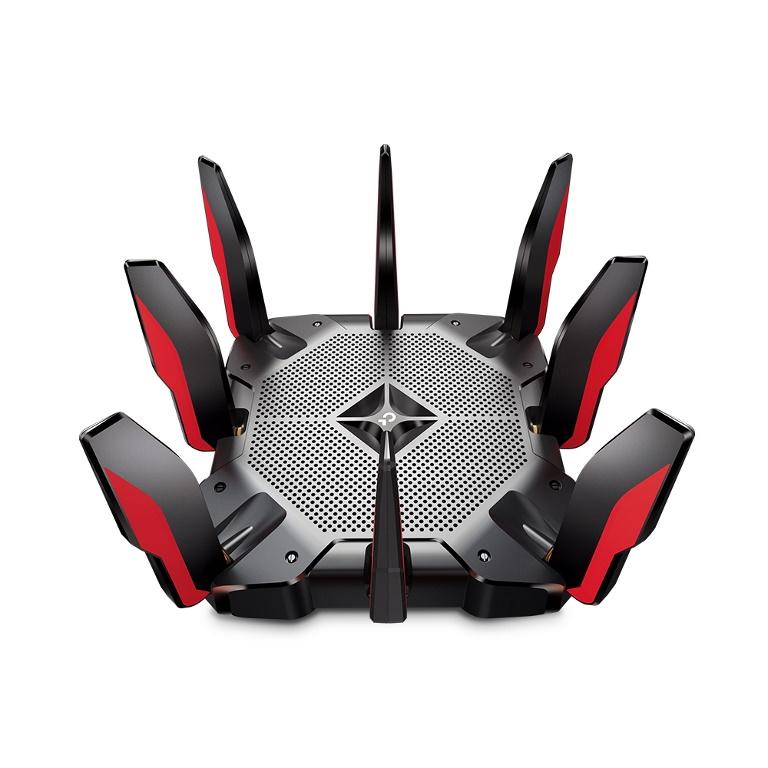 TP-LINK Archer AX11000 gaming router with sleek design and multiple ports for connectivity.